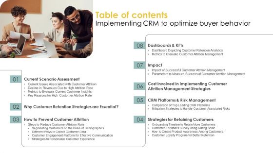 Table Of Contents Implementing CRM To Optimize Buyer Behavior Microsoft PDF
