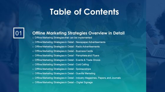 Table Of Contents Incorporating Offline Marketing Plan Topics PDF
