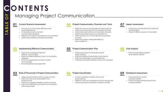 Table Of Contents Managing Project Communication Icons PDF