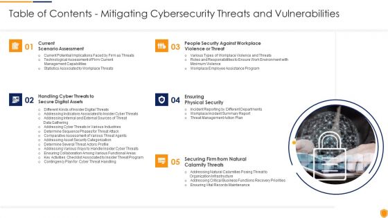 Table Of Contents Mitigating Cybersecurity Threats And Vulnerabilities Portrait PDF