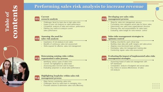 Table Of Contents Performing Sales Risk Analysis To Increase Revenue Sample PDF
