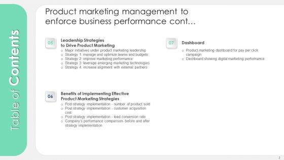 Table Of Contents Product Marketing Management To Enforce Business Performance Professional PDF