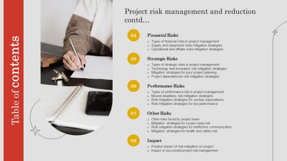 Table Of Contents Project Risk Management And Reduction Ppt PowerPoint Presentation File Example File PDF
