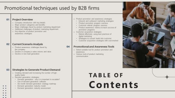 Table Of Contents Promotional Techniques Used By B2B Firms Guidelines PDF Table Of Contents Promotional Techniques Used By B2B Firms Guidelines PDF