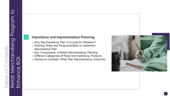 Table Of Contents Retail Merchandising Program To Enhance ROI Ppt PowerPoint Presentation File Brochure PDF