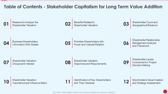 Table Of Contents Stakeholder Capitalism For Long Term Value Addition Decision Topics PDF