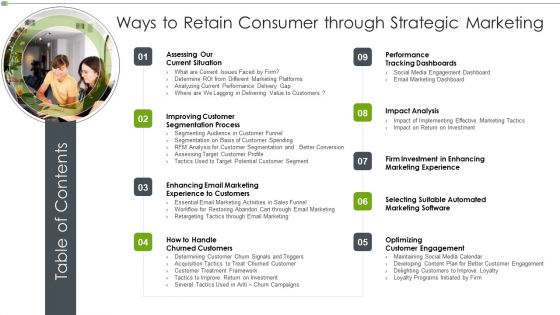 Table Of Contents Ways To Retain Consumer Through Strategic Marketing Elements PDF