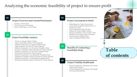 Table Of Contnets Analyzing The Economic Feasibility Of Project To Ensure Brochure PDF