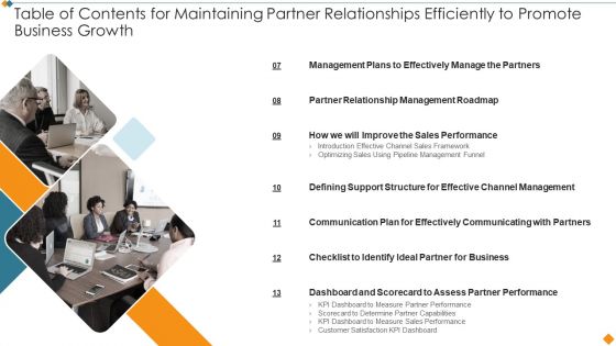 Table Of Maintaining Partner Relationships Efficiently To Promote Business Growth Contd Structure PDF