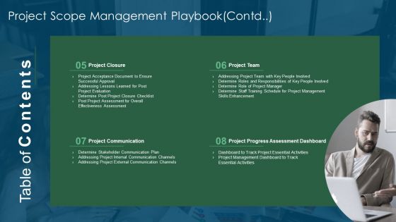 Table Of Vontents Project Scope Management Playbook Graphics PDF