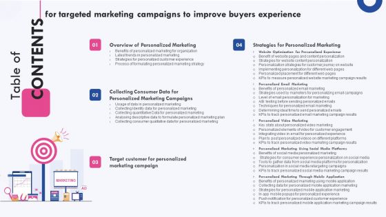 Tables Of Content Targeted Marketing Campaigns To Improve Buyers Experience Sample PDF