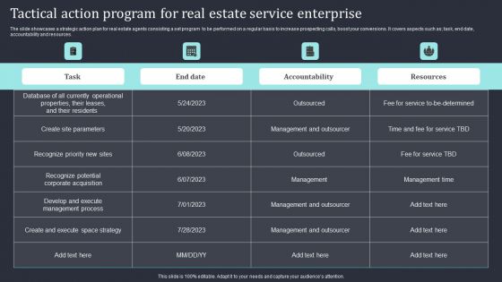 Tactical Action Program For Real Estate Service Enterprise Graphics PDF Tactical Action Program For Real Estate Service Enterprise Graphics PDF