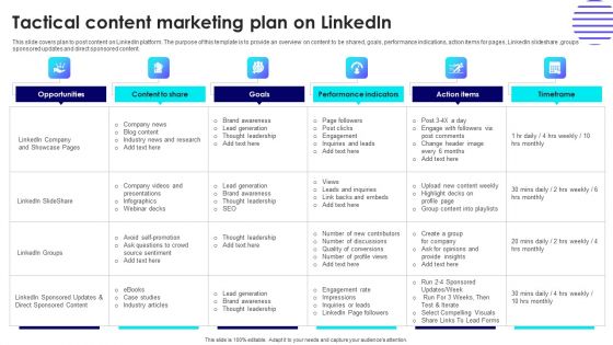 Tactical Content Marketing Plan On Linkedin Template PDF Tactical Content Marketing Plan On Linkedin Template PDF