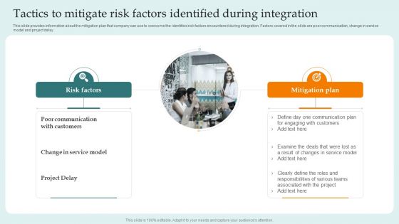 Tactics To Mitigate Risk Factors Identified During Integration Guide For Successful Merger And Acquisition Themes PDF