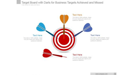 Target Board With Darts For Business Targets Achieved And Missed Ppt PowerPoint Presentation Visuals