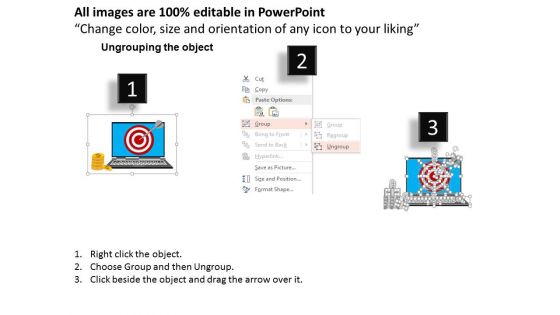Target Dart On Laptop With Gold Coins Powerpoint Template