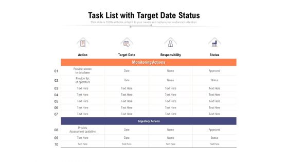 Task List With Target Date Status Ppt PowerPoint Presentation Professional File Formats