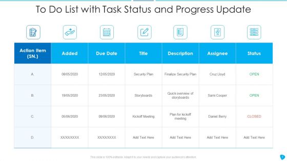 Task Status Progress Update Ppt PowerPoint Presentation Complete With Slides