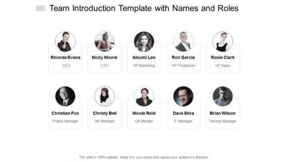 Team Introduction Template With Names And Roles Ppt PowerPoint Presentation Professional Design Templates