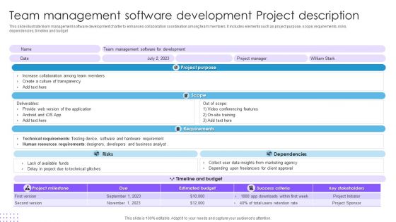 Team Management Software Development Project Description Ppt Infographic Template Topics PDF