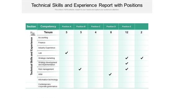 Technical Skills And Experience Report With Positions Ppt PowerPoint Presentation Gallery PDF