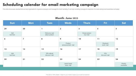Techniques To Boost Brand Awareness Scheduling Calendar For Email Marketing Campaign Infographics PDF