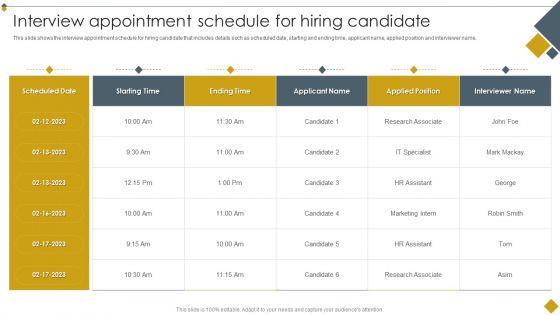 Techniques To Boost Selection Process Interview Appointment Schedule For Hiring Candidate Elements PDF