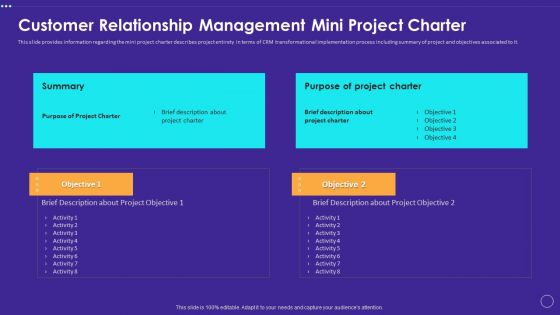 Technology Transformation Toolkit To Enhance Customer Service Customer Relationship Management Mini Project Charter Demonstration PDF