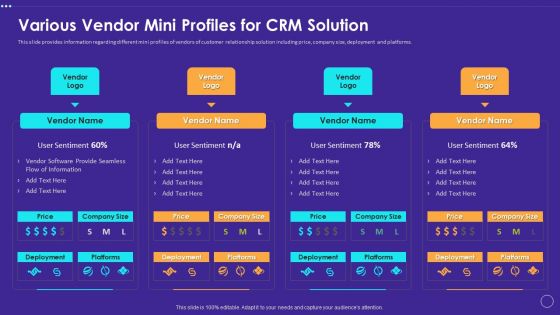 Technology Transformation Toolkit To Enhance Customer Service Various Vendor Mini Profiles For CRM Solution Professional PDF