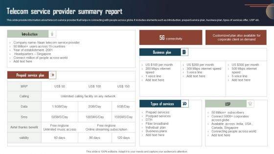 Telecom Service Provider Summary Report Sample PDF