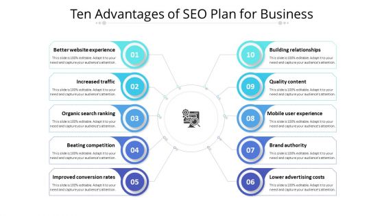 Ten Advantages Of SEO Plan For Business Ppt PowerPoint Presentation File Layout PDF