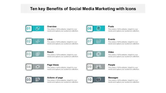 Ten Key Benefits Of Social Media Marketing With Icons Ppt PowerPoint Presentation Inspiration Graphics Design PDF
