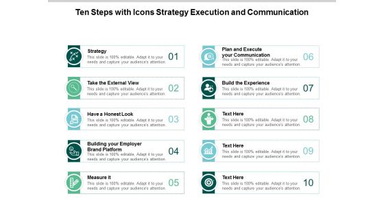 ten steps with icons strategy execution and communication ppt powerpoint presentation inspiration visual aids