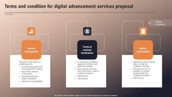 Terms And Condition For Digital Advancement Services Proposal Inspiration PDF