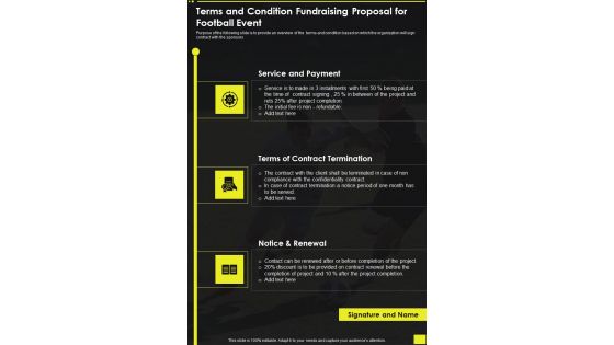 Terms And Condition Fundraising Proposal For Football Event One Pager Sample Example Document