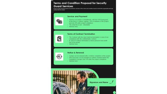 Terms And Condition Proposal For Security Guard Services One Pager Sample Example Document