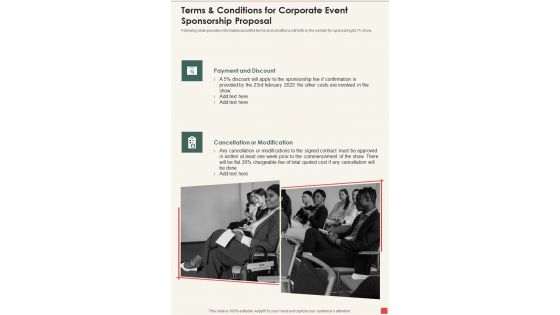 Terms And Conditions For Corporate Event Sponsorship Proposal One Pager Sample Example Document