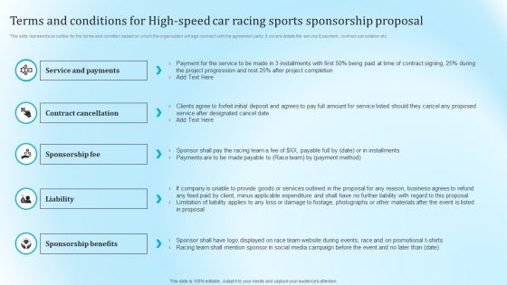 Terms And Conditions For High Speed Car Racing Sports Sponsorship Proposal Portrait PDF