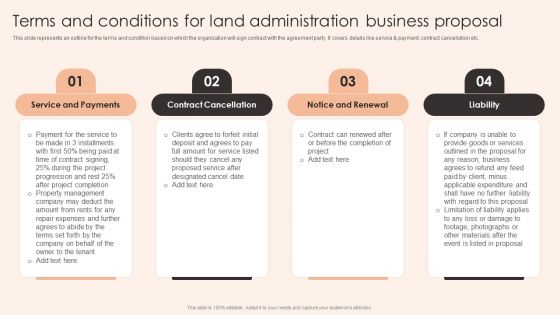 Terms And Conditions For Land Administration Business Proposal Diagrams PDF Terms And Conditions For Land Administration Business Proposal Diagrams PDF