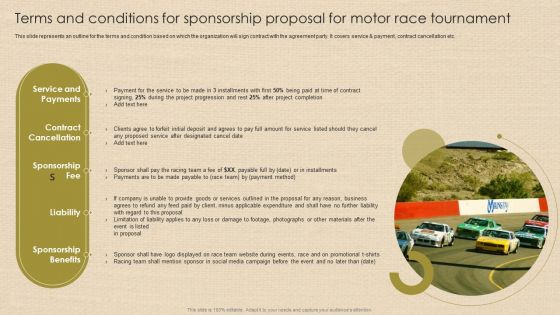 Terms And Conditions For Sponsorship Proposal For Motor Race Tournament Designs PDF