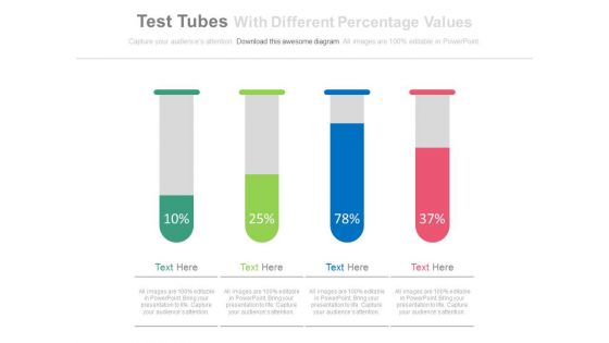 Test Tubes With Percentage Data For Comparison Powerpoint Slides