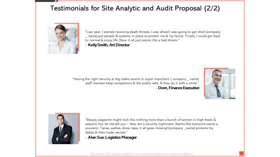 Testimonials For Site Analytic And Audit Proposal Teamwork Ppt Summary Samples PDF