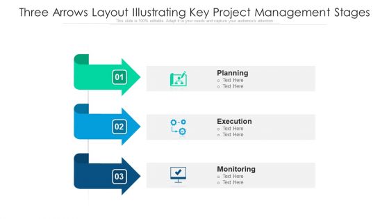 Three Arrows Layout Illustrating Key Project Management Stages Ppt PowerPoint Presentation Gallery Icons PDF