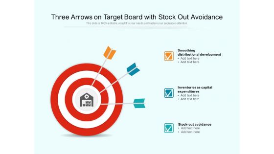Three Arrows On Target Board With Stock Out Avoidance Ppt Powerpoint Presentation Portfolio Visuals Pdf