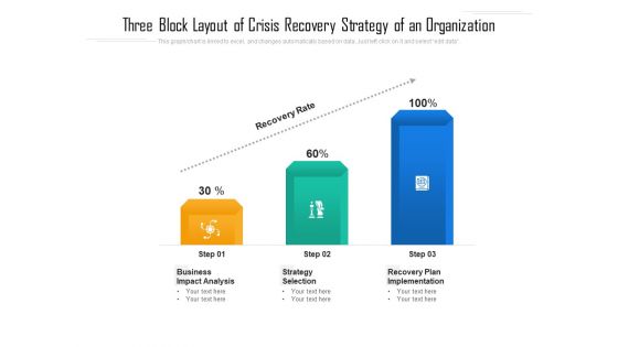 Three Block Layout Of Crisis Recovery Strategy Of An Organization Ppt PowerPoint Presentation File Background Designs PDF