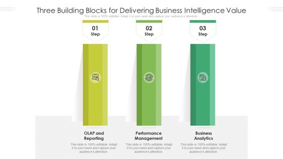 Three Building Blocks For Delivering Business Intelligence Value Ppt PowerPoint Presentation File Inspiration PDF