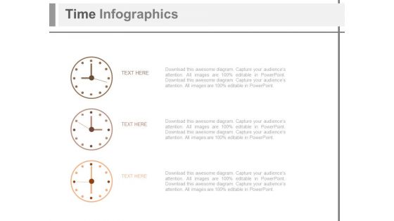 Three Clocks Business Agenda Diagram Powerpoint Slides