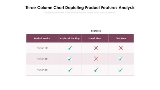 Three Column Chart Depicting Product Features Analysis Ppt PowerPoint Presentation File Slideshow PDF Three Column Chart Depicting Product Features Analysis Ppt PowerPoint Presentation File Slideshow PDF