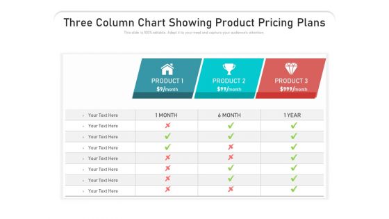 Three Column Chart Showing Product Pricing Plans Ppt PowerPoint Presentation Inspiration Background Images PDF