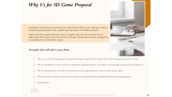 Three Dimensional Games Proposal Ppt PowerPoint Presentation Complete Deck With Slides